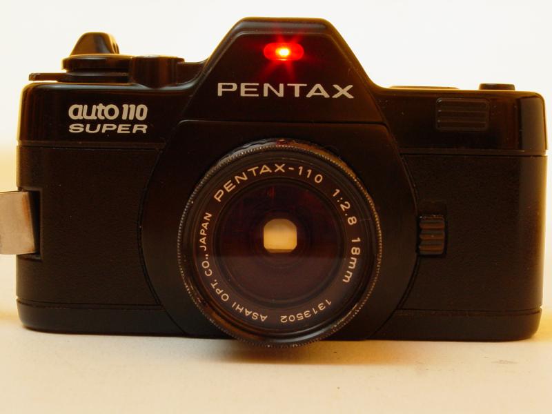 Pentax A110 Super with Pentax-110 18mm f/2.8 with Self-Timer counting down - Click to Enlarge