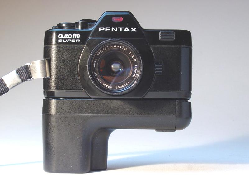 Pentax A110 Super with Pentax-110 18mm f/2.8 and Winder - Click to Enlarge
