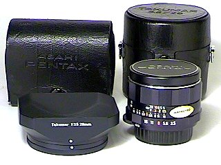 Pentax Super-Multi-Coated Takumar 28mm f/3.5 with hood, caps and cases