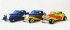 Transitional Bugattis (yellow, yellow/blue, blue)
