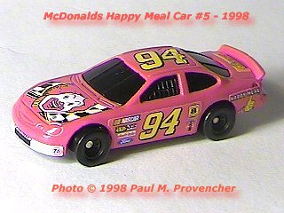 Ronald Nascar 94 1998 Hot Wheels McDonalds Happy Meal Toy Car #5 